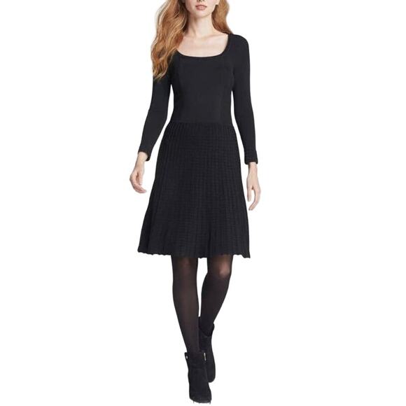 TORY BURCH‎ $428 Ribbed Heavy Stretch Knit A-Line Dress Black Medium - Picture 1 of 7